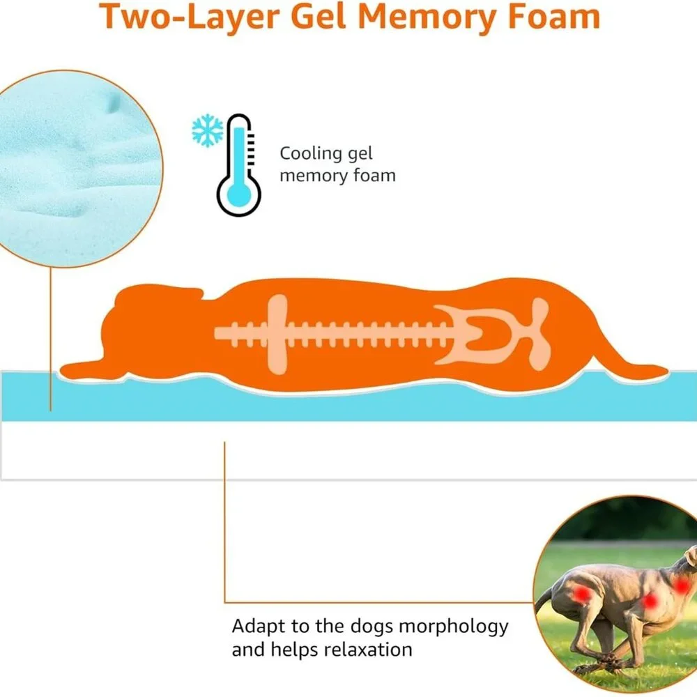 Dog Bed with Cooling Gel Memory Foam, Pressure-Relief Support for Dogs up to 50l